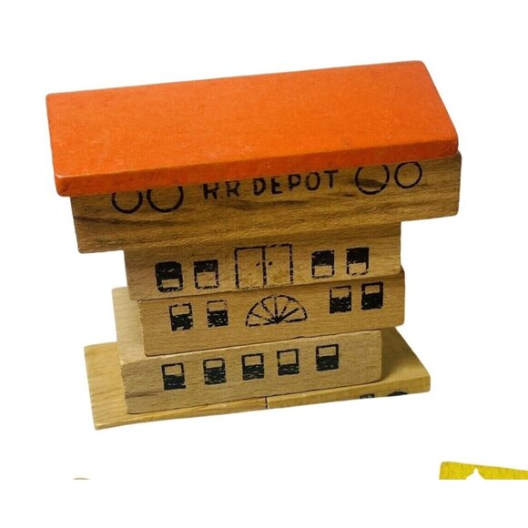 Playskool Village Bag Wooden Block 150 Piece Hotel Railroad Train Town Vintage - Picture 11 of 16